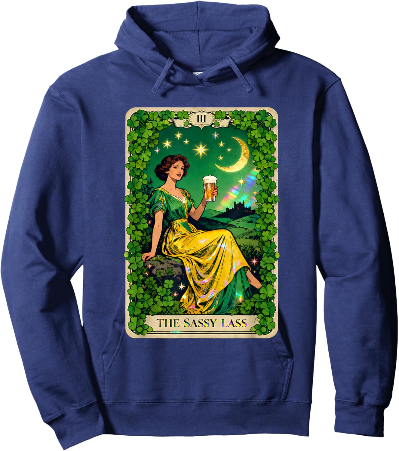 The Sassy Lass Vintage Irish Tarot St Patricks Day Hoodie - Hoodie | Navy