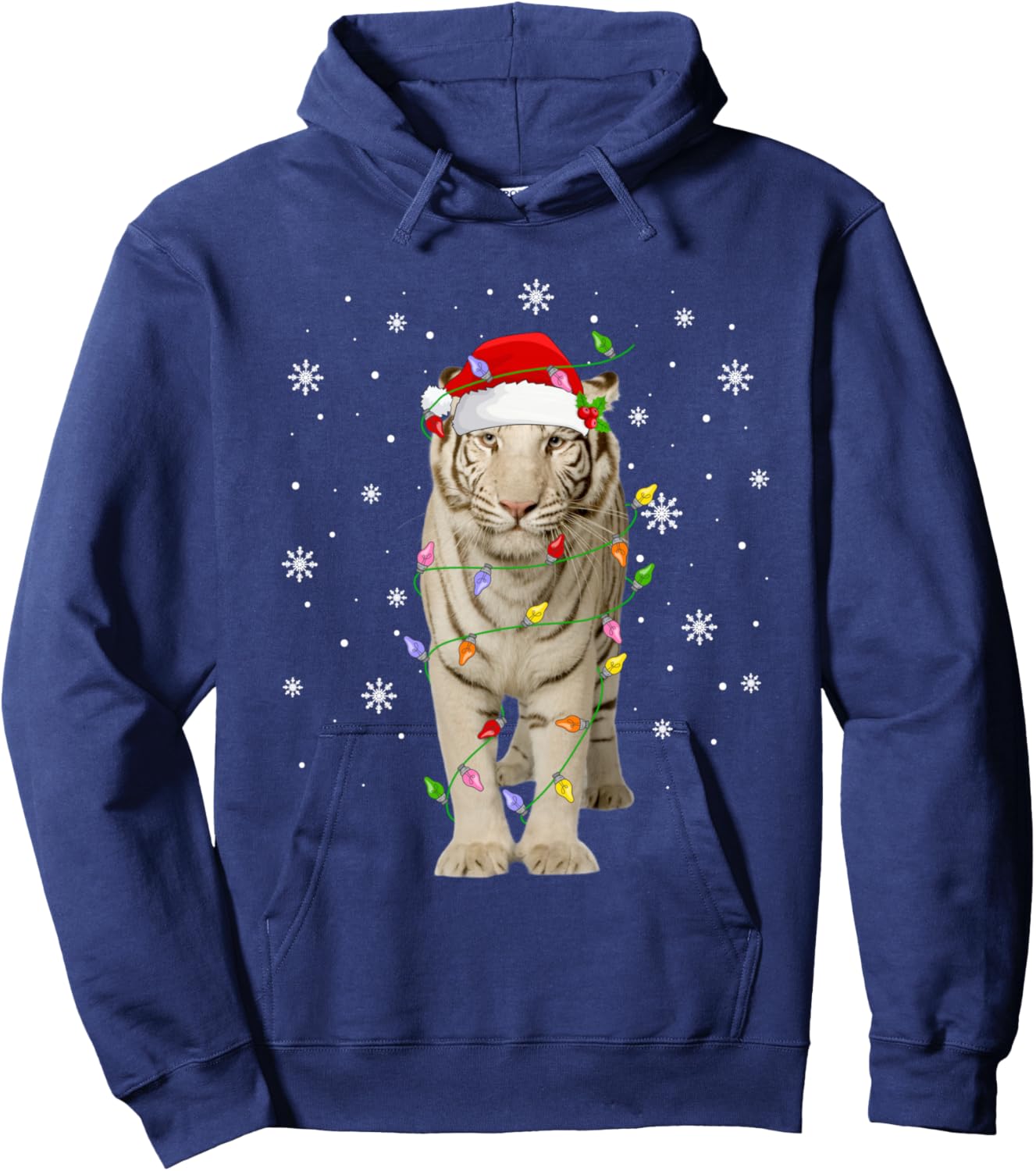 White Tiger Christmas Lights Funny Santa Animal Lover Xmas Hoodie - Hoodie | Navy