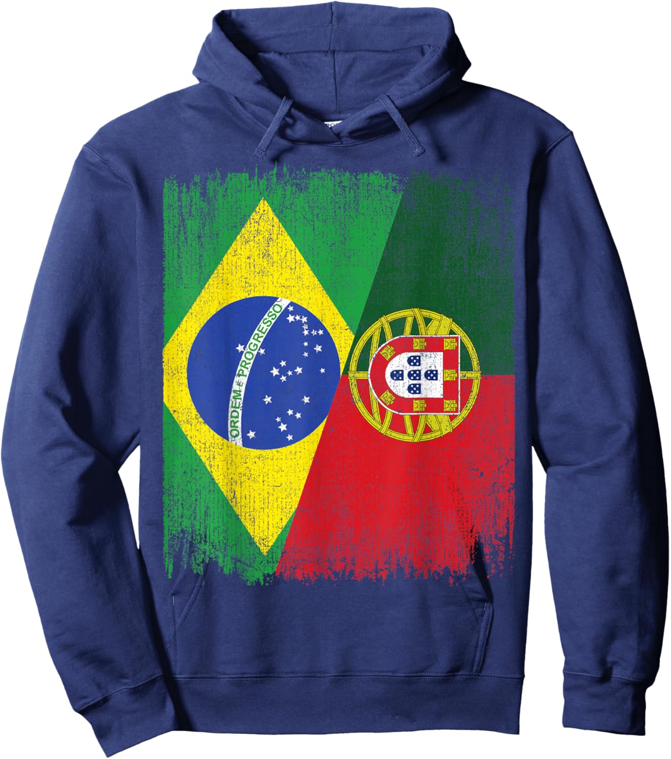 Half Brazil Portugal Split Flag Brazilian Portuguese Roots Hoodie - Hoodie | Navy