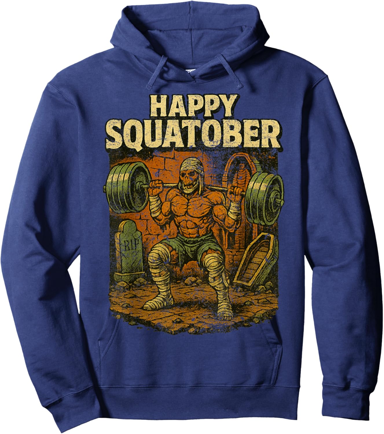 Happy Squatober Leg Day Challenge Vintage Halloween Monster Hoodie - Hoodie | Navy