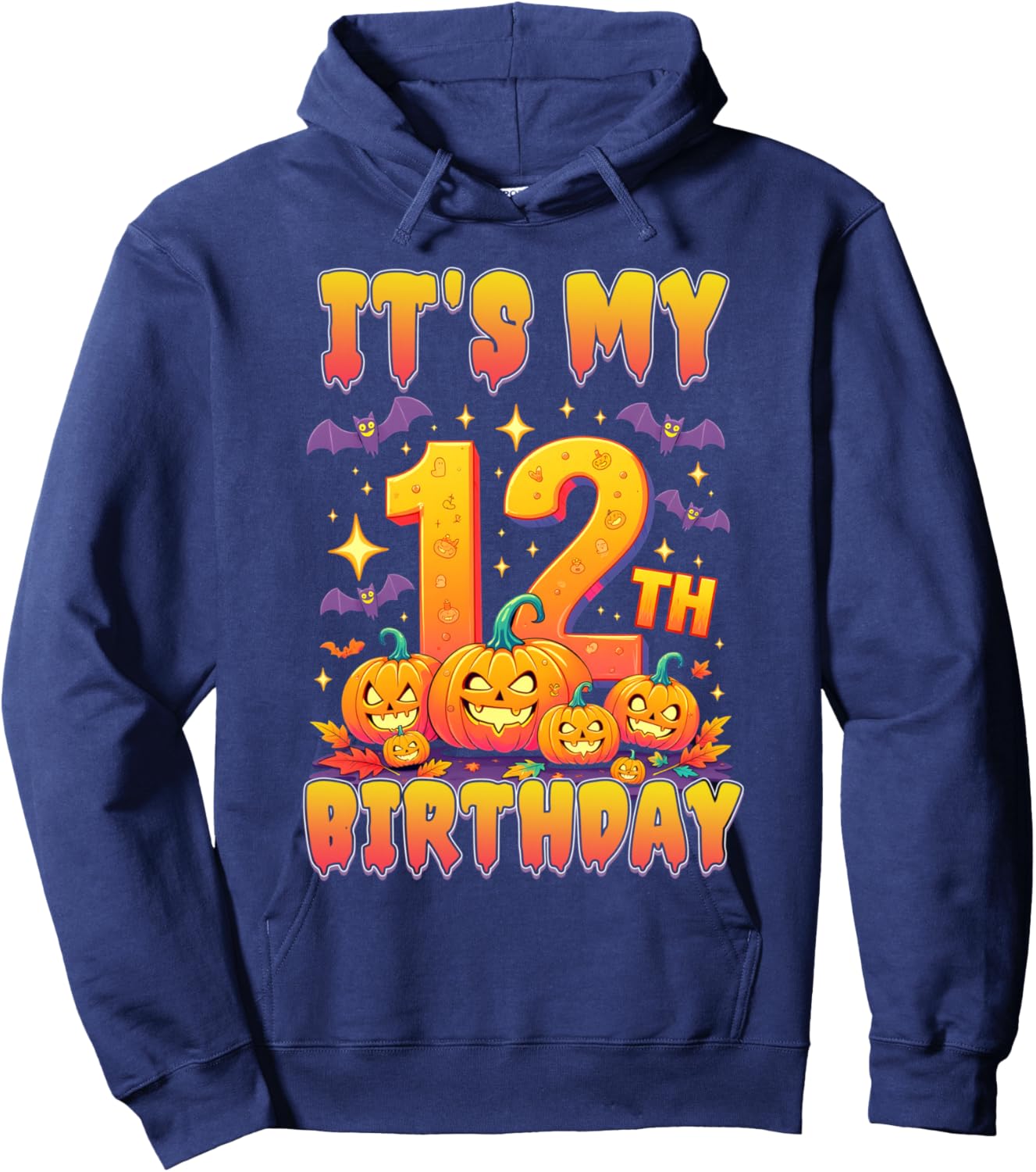 It's My 12th Birthday 12 Year Old Kids Halloween Pumpkin Hoodie - Hoodie | Navy