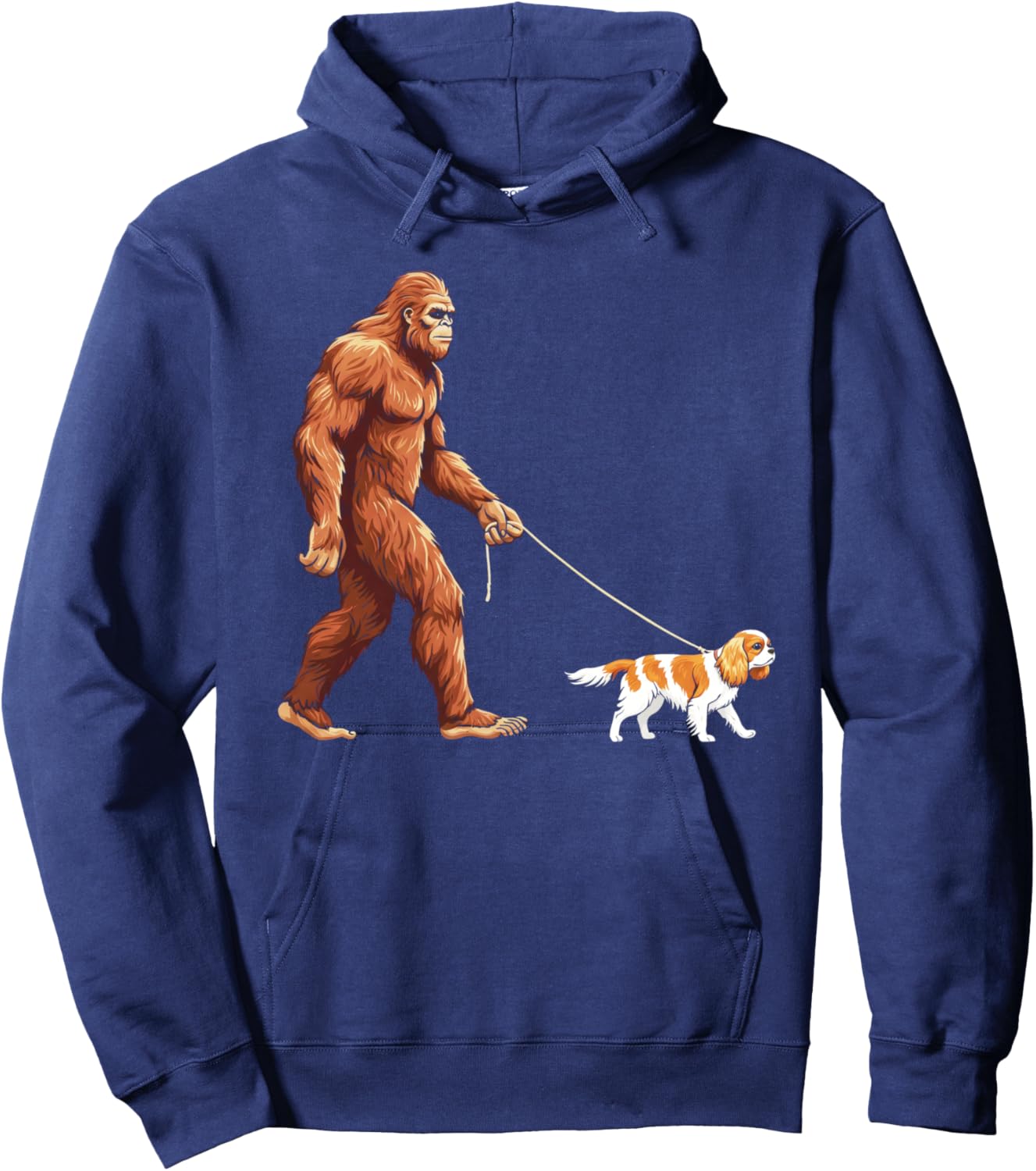 Bigfoot walking Cavalier king Charles spaniel men Hoodie - Hoodie | Navy