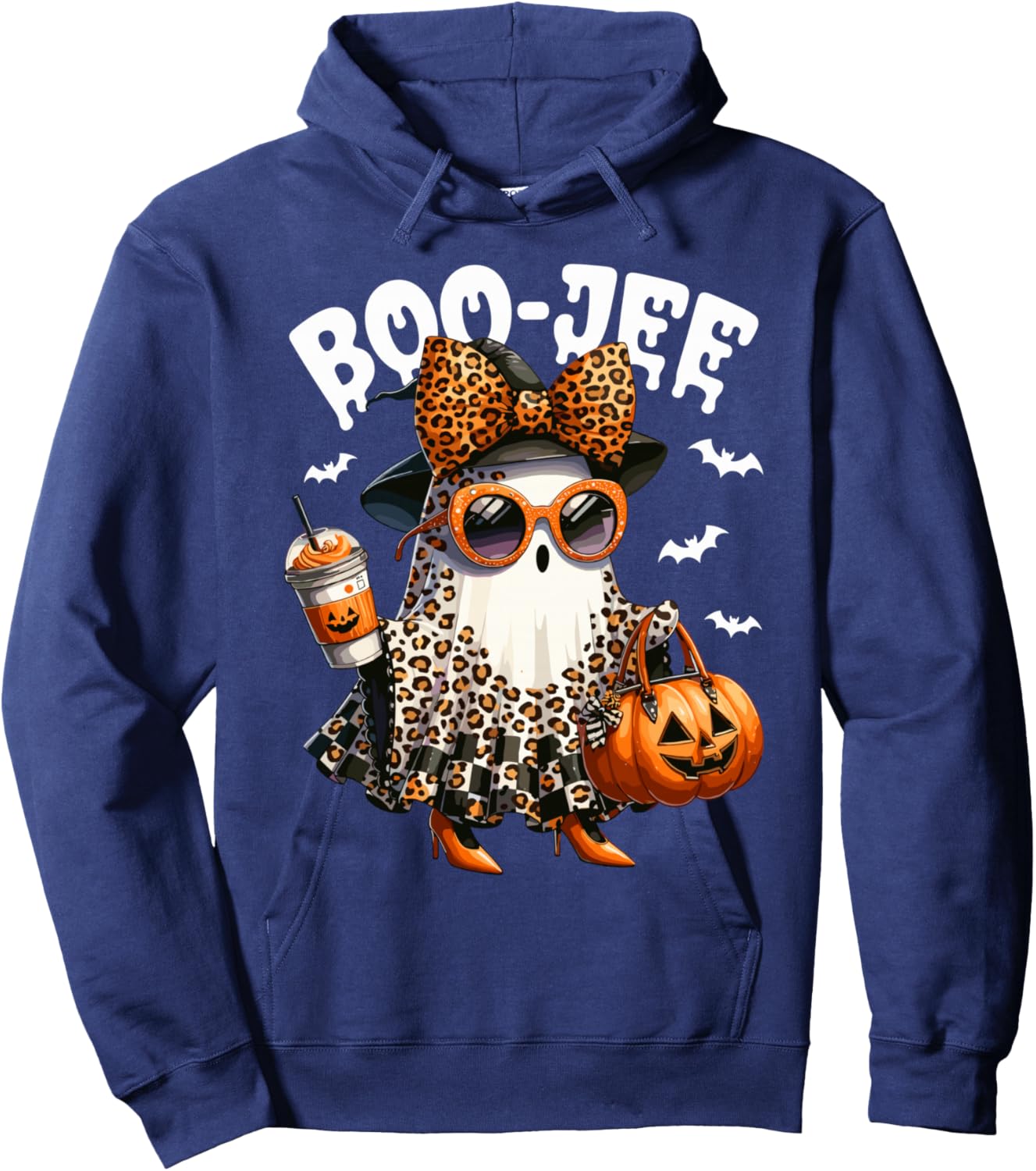 Boo Jee Ghost Boojee Leopard Bow Spooky Vibes Halloween Hoodie - Hoodie | Navy