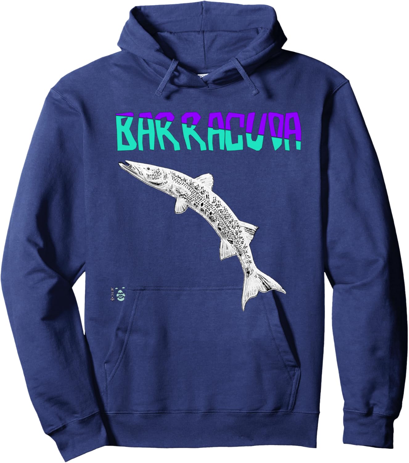 Funny Barracuda Fish Half Colors Aqua/Purple Hoodie - Hoodie | Navy