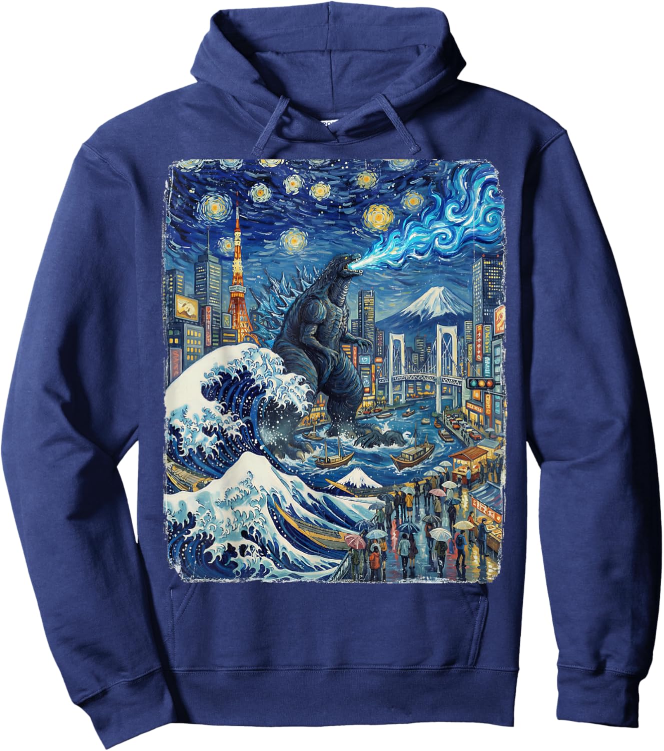 Kaiju Monster Japanese Anime Vangogh Painting Art Graphic Hoodie - Hoodie | Navy