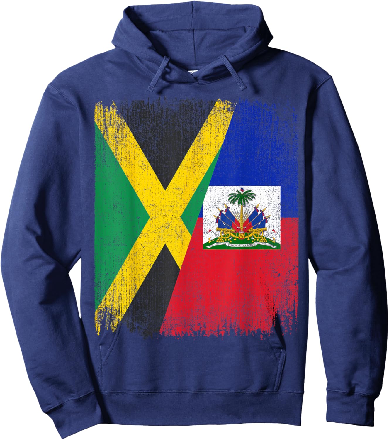 Half Jamaica Haiti Flag Jamaican Haitian Pride Roots Hoodie - Hoodie | Navy