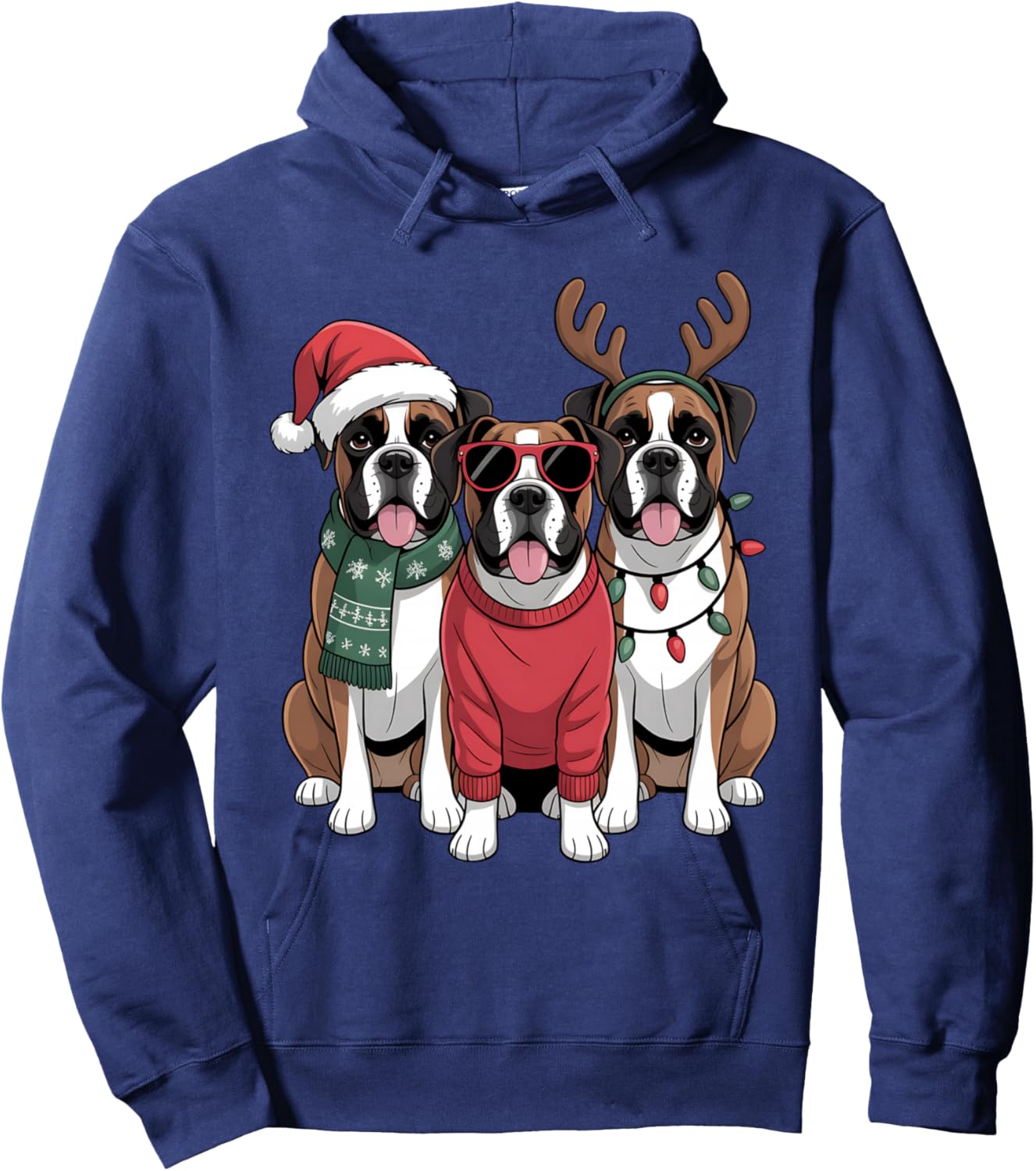Boxer Dogs Christmas Santa Hat Xmas Boxer Dog Lover Holiday Hoodie - Hoodie | Navy