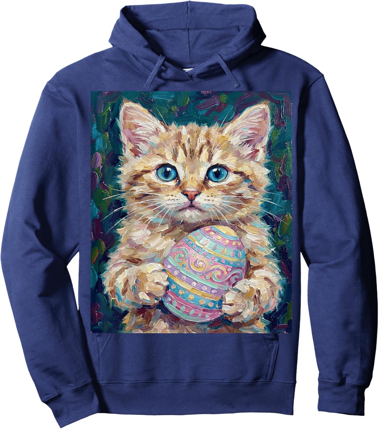 Cute Easter Kitten Holding Decorated Egg Hoodie - Hoodie | Navy