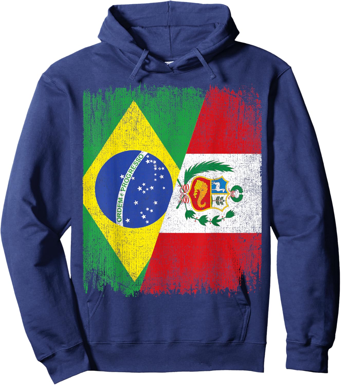 Half Brazil Peru Split Flag Brazilian Peruvian Roots Hoodie - Hoodie | Navy