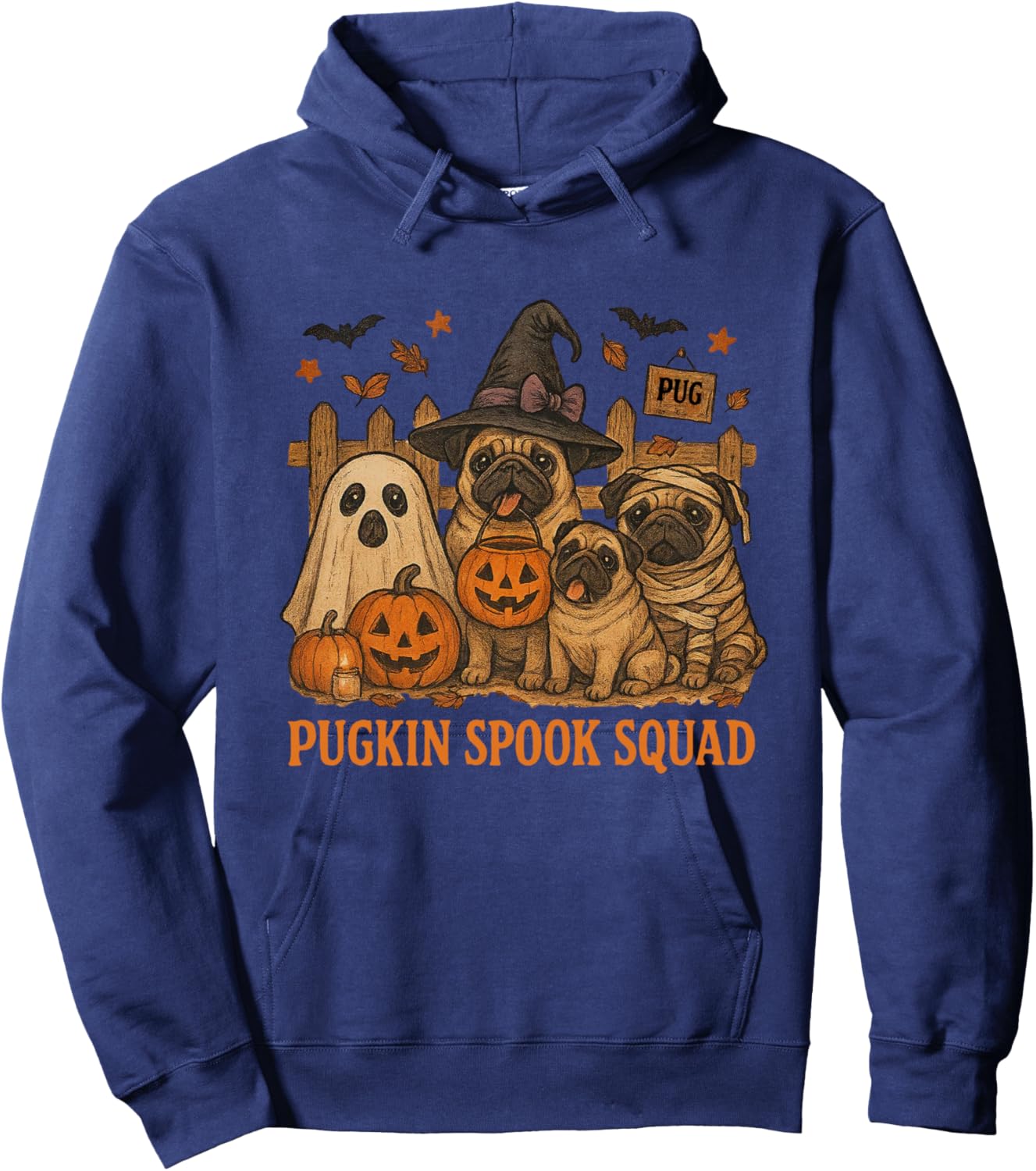Pugkin Spook Squad Cute Pug Halloween Spooky Ghost Pumpkin Hoodie - Hoodie | Navy
