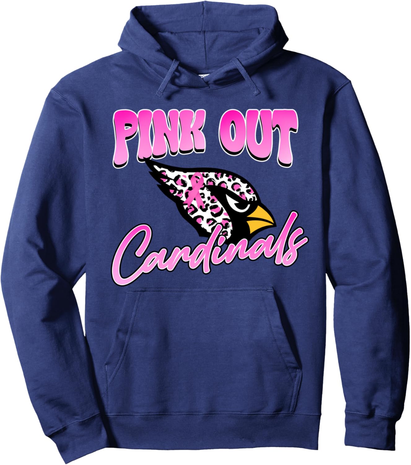 Pink Out Cardinals Breast Cancer Awareness Ribbon School Hoodie - Hoodie | Navy