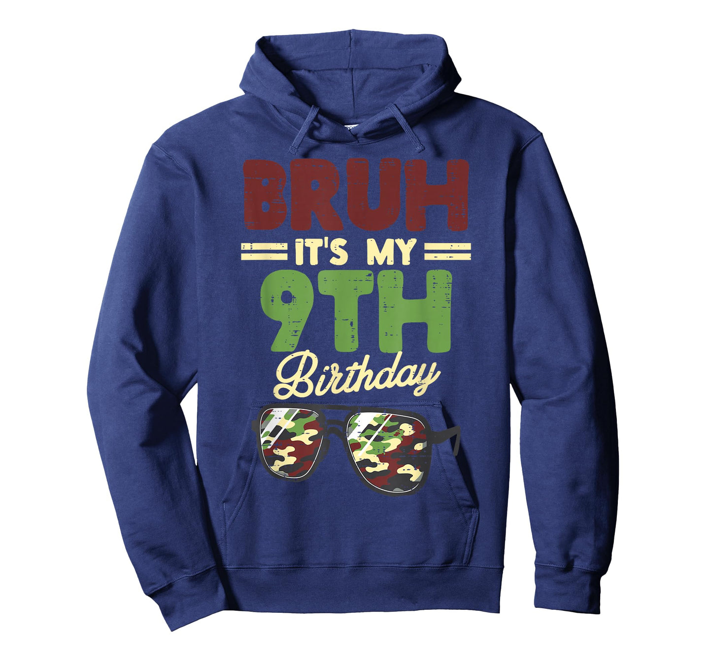Bruh My 9th Birthday Camo Sunglasses 9 Bday Boys Girls Kids T-Shirt