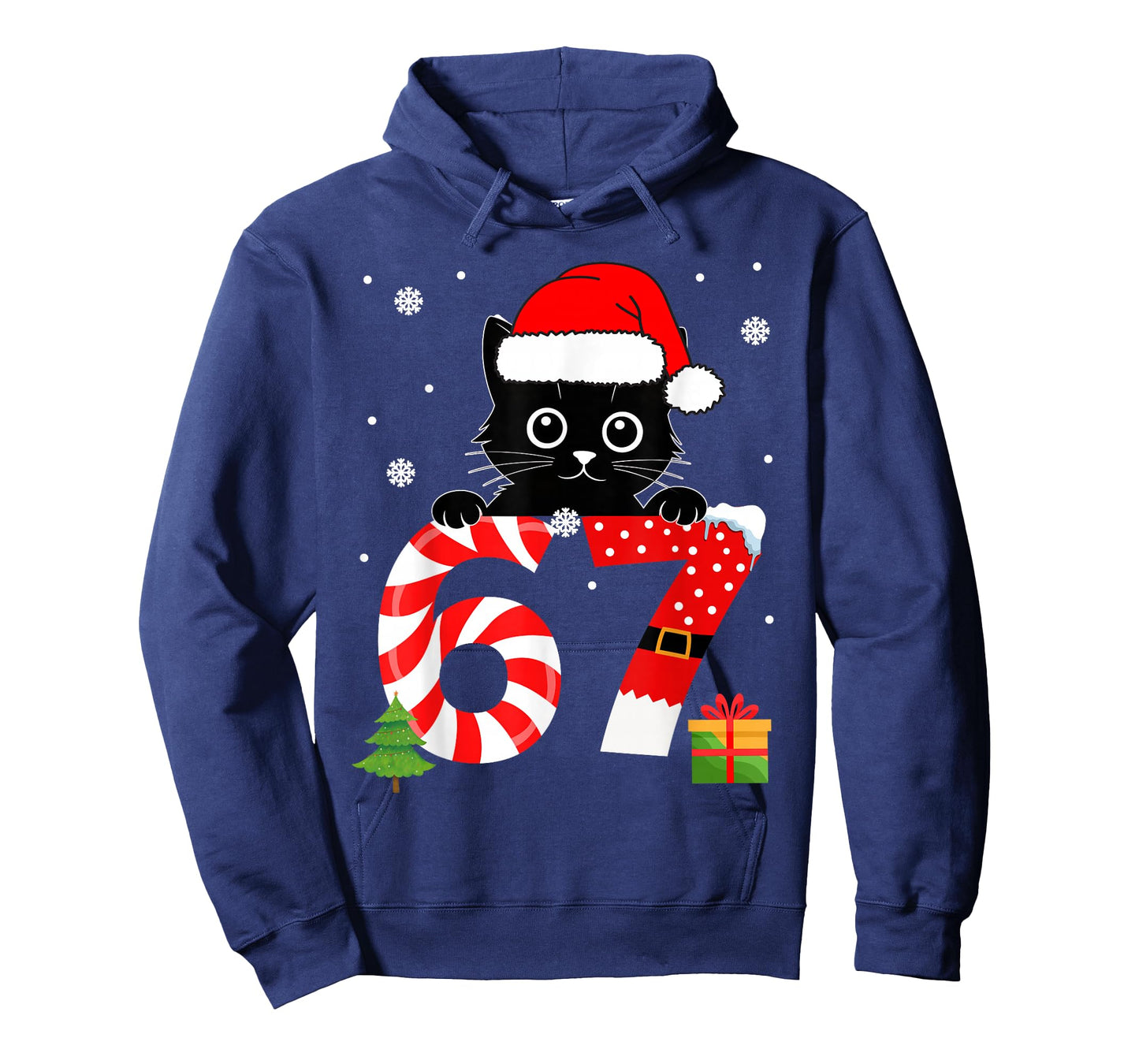 Christmas Family Black cat 67 Six Seven Santa Men Boys Girls T-Shirt