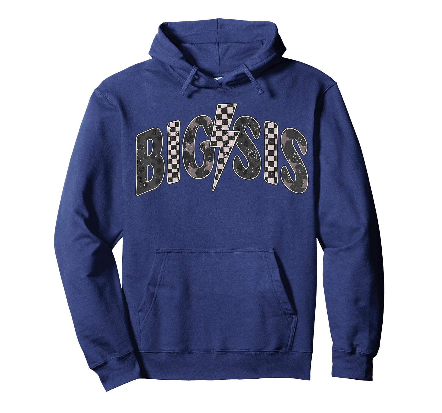 Checkered Big Sis New Sister Announcement Lightning Bolt T-Shirt