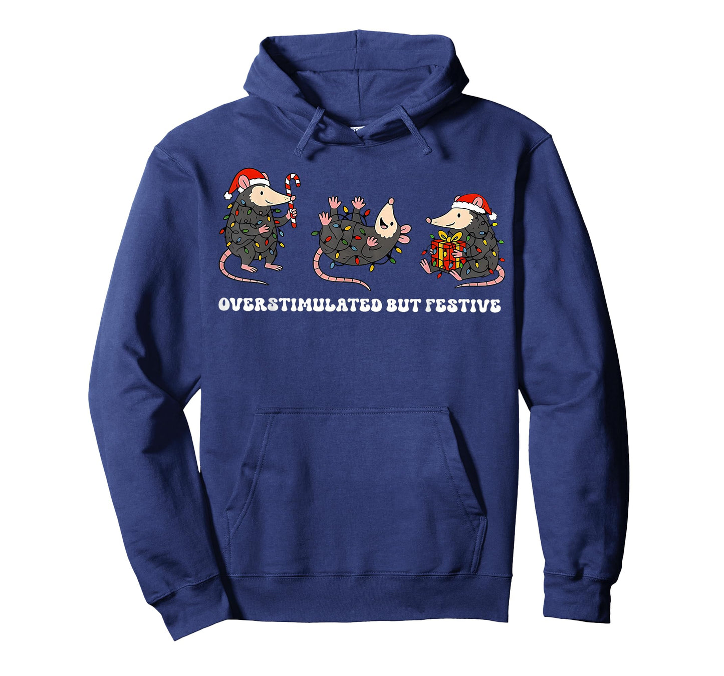 Funny Santa Opossums Overstimulated But Festive Xmas Lights T-Shirt