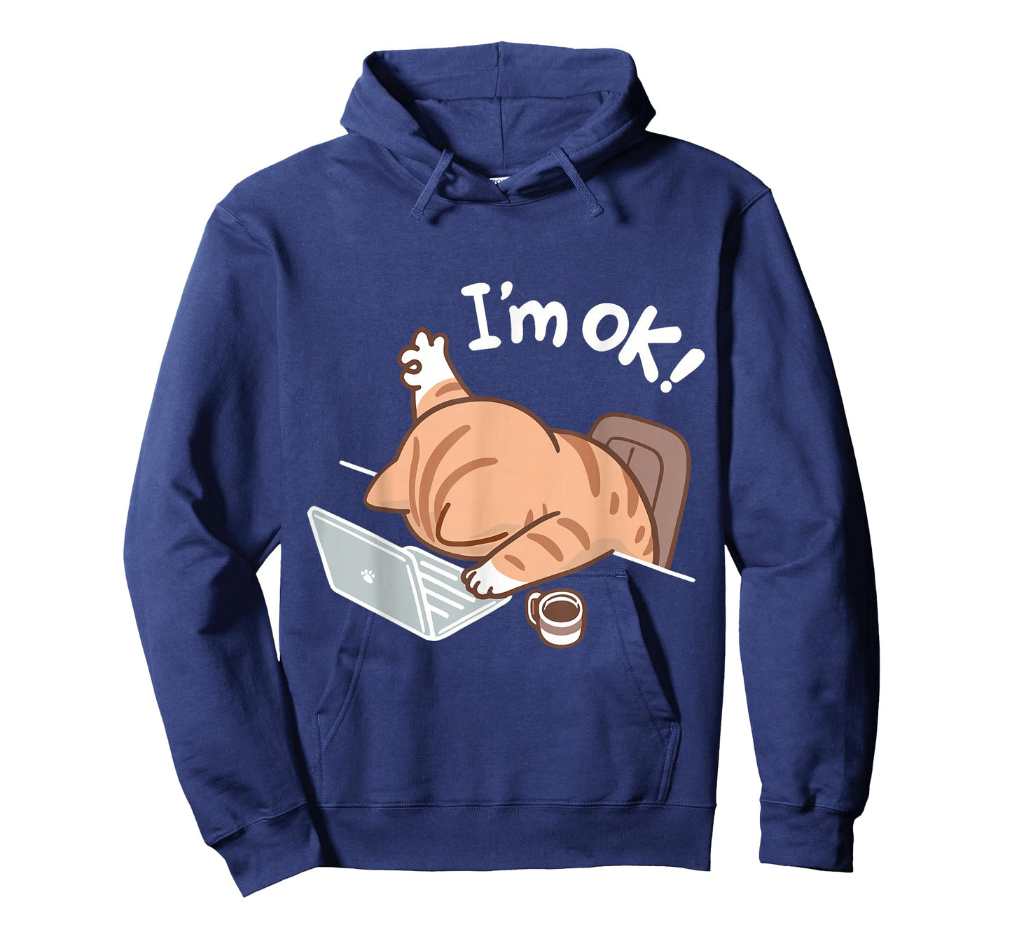 Funny Chubby Cat at Laptop Saying I'm OK Work Humor T-Shirt
