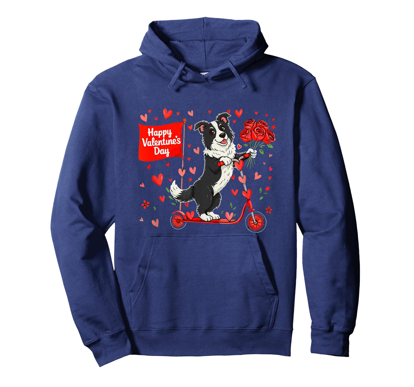 Happy Valentine's Day Border Collie Riding Scoter Floral T-Shirt