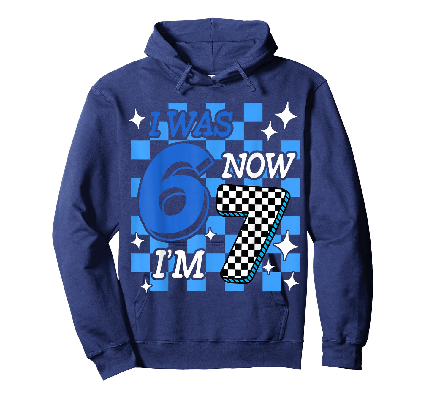 Blue Checkered I was 6 Now I'm 7 Birthday Boy Bday T-Shirt