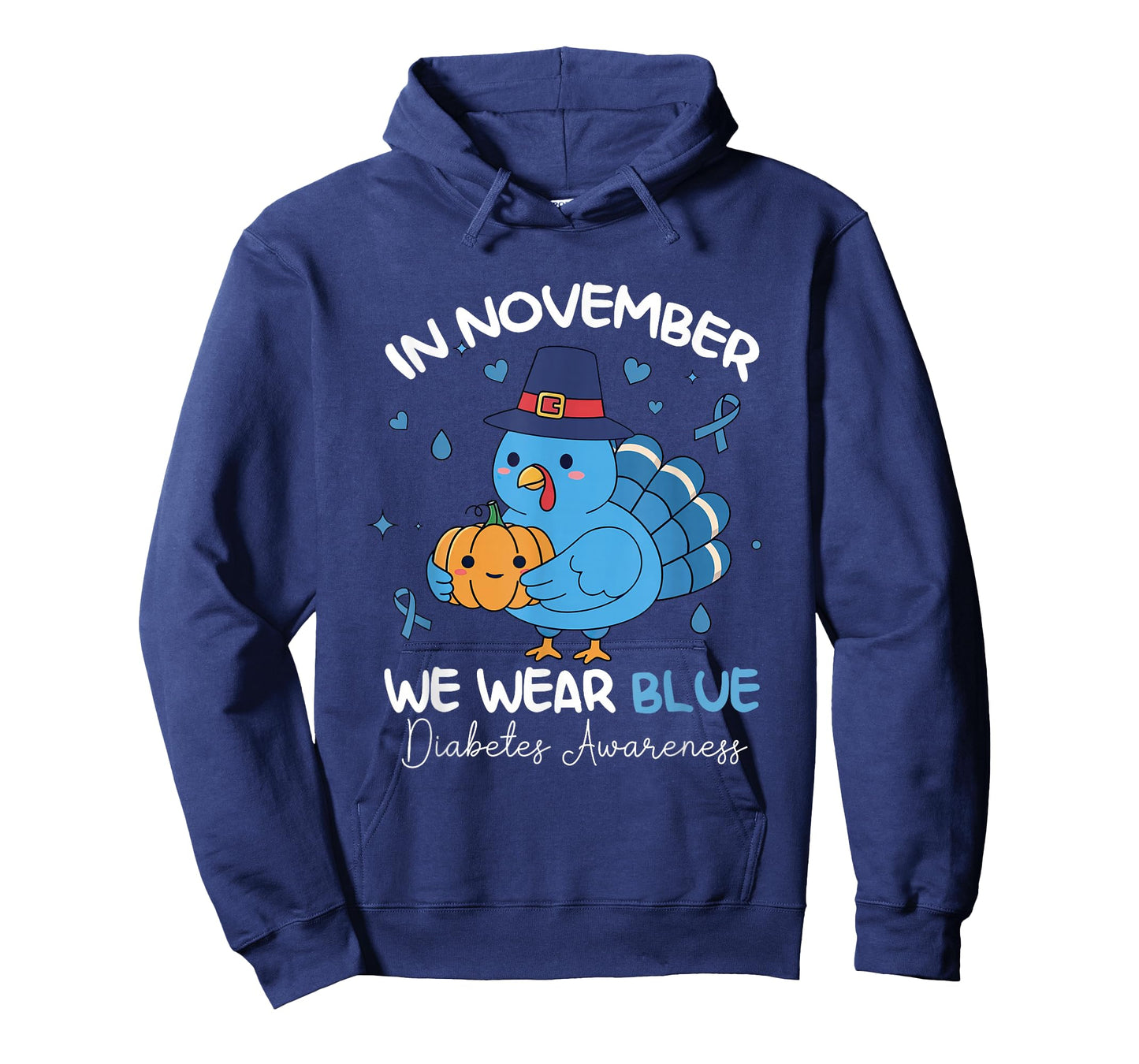 in November We Wear-Blue Diabetes Awareness Turkey Pumpkin T-Shirt