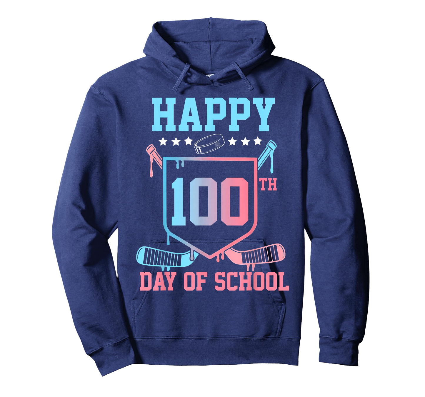 Happy 100th Day of School Boys Kids Hockey Drip 100 Days T-Shirt