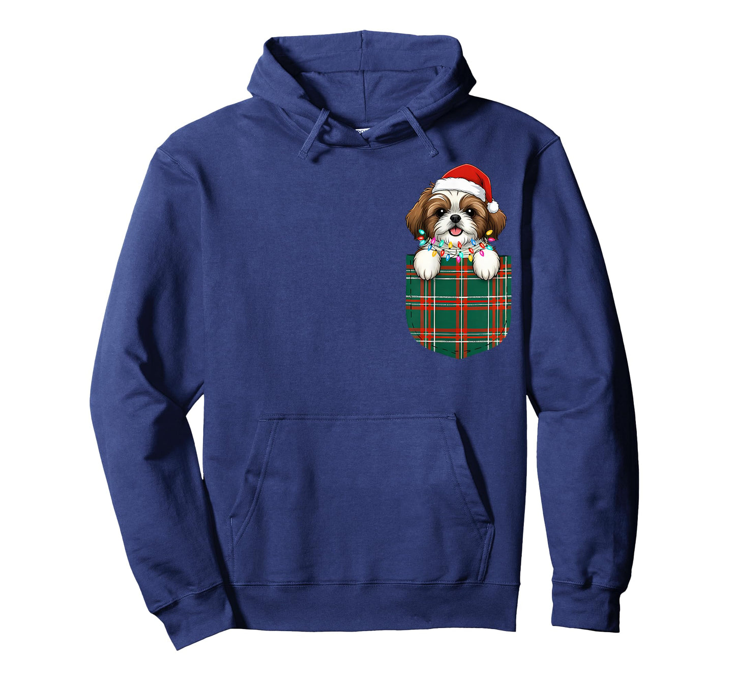 Shih Tzu Buffalo Plaid Green Red White Pocket Christmas T-Shirt