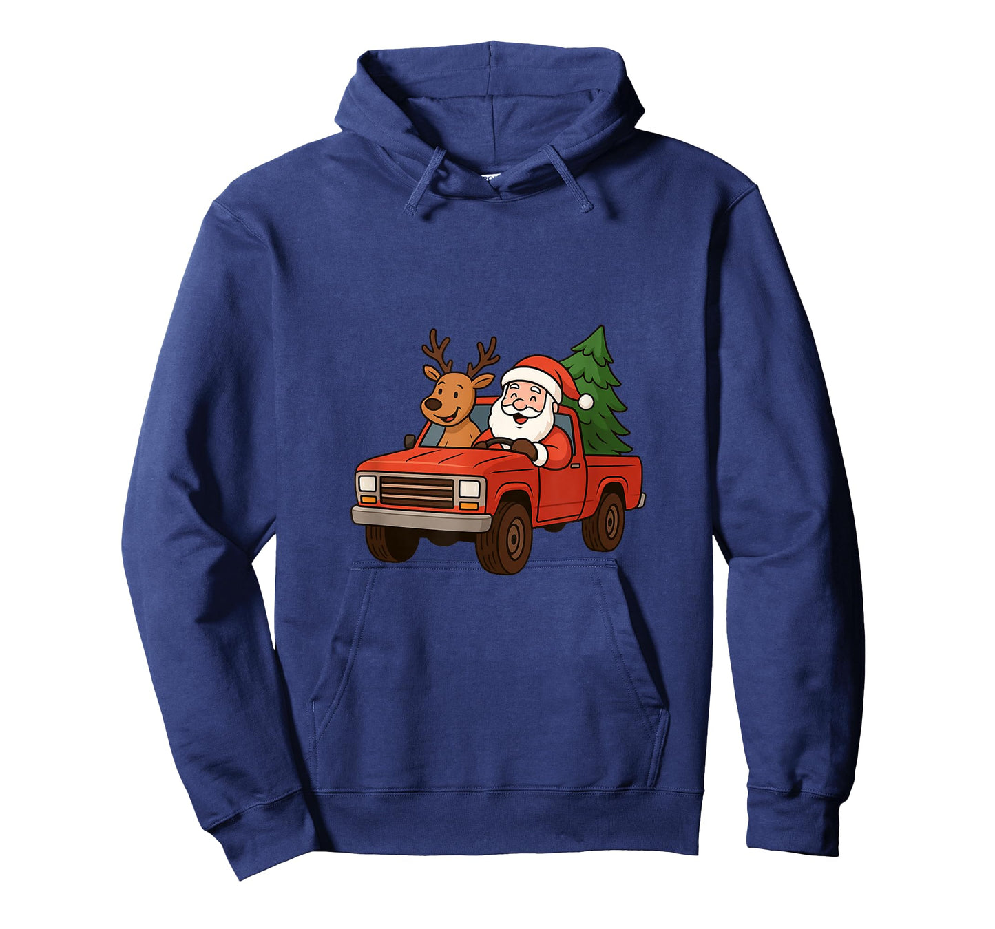 Red Christmas Truck Santa Claus and Reindeer Cartoon T-Shirt