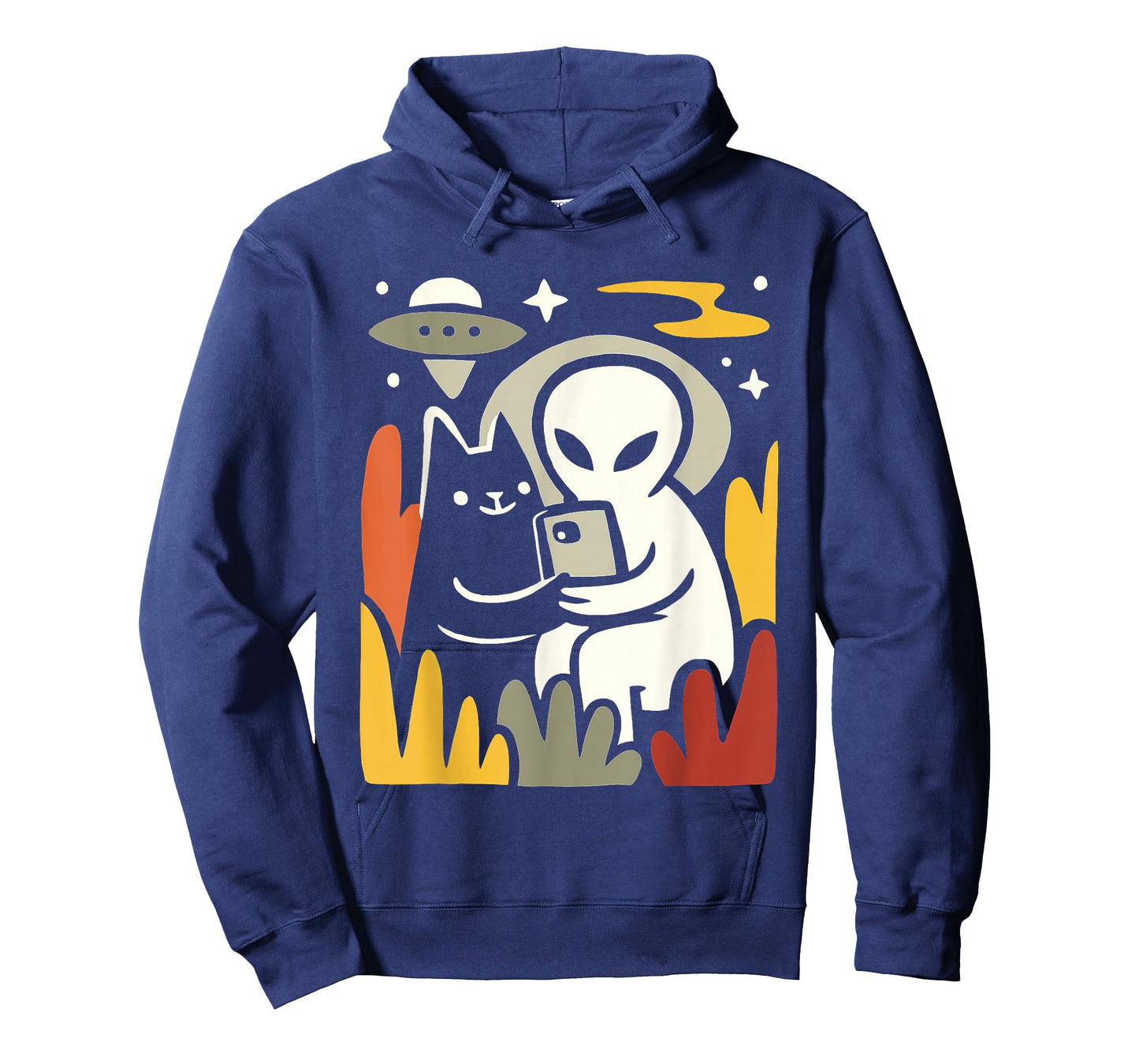 Alien and Cat Selfie Art – Funny UFO Space Illustration T-Shirt