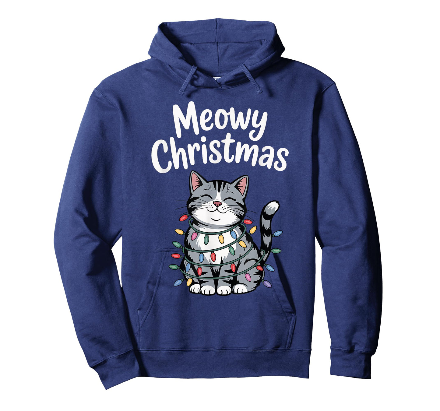 Meowy Christmas Cute Gray Tabby Cat Holiday Lights T-Shirt