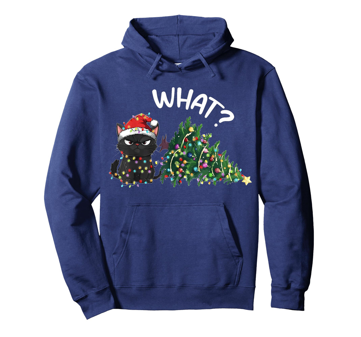 Funny Black Cat Christmas Tree Merry Xmas Humor Cat What? T-Shirt