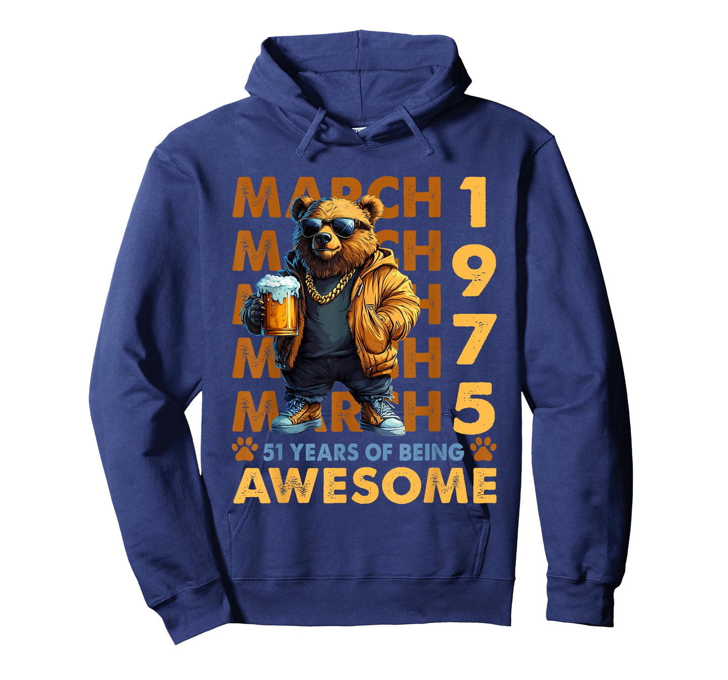 51st Birthday Cool Bear March 1975 Vintage 51 Years Old T-Shirt