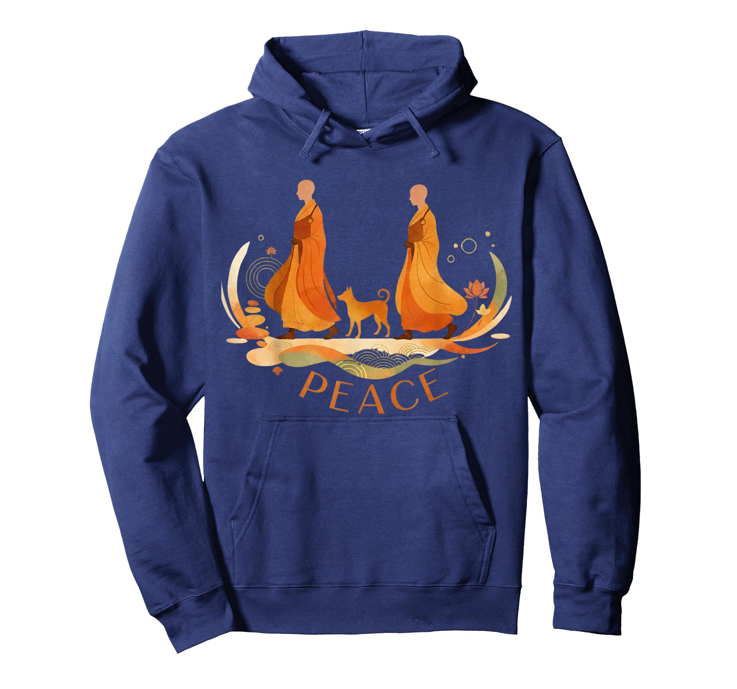 Peace Walking Monks & Dog Minimalist Zen Art T-Shirt