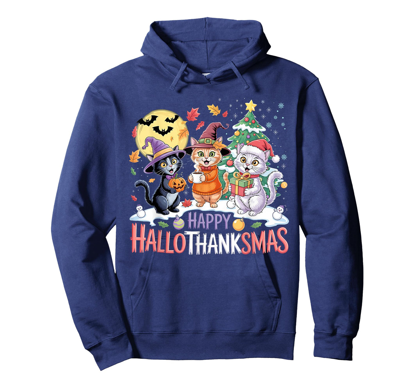 Halloween Thanksgiving Christmas Happy HalloThanksMas Cats T-Shirt