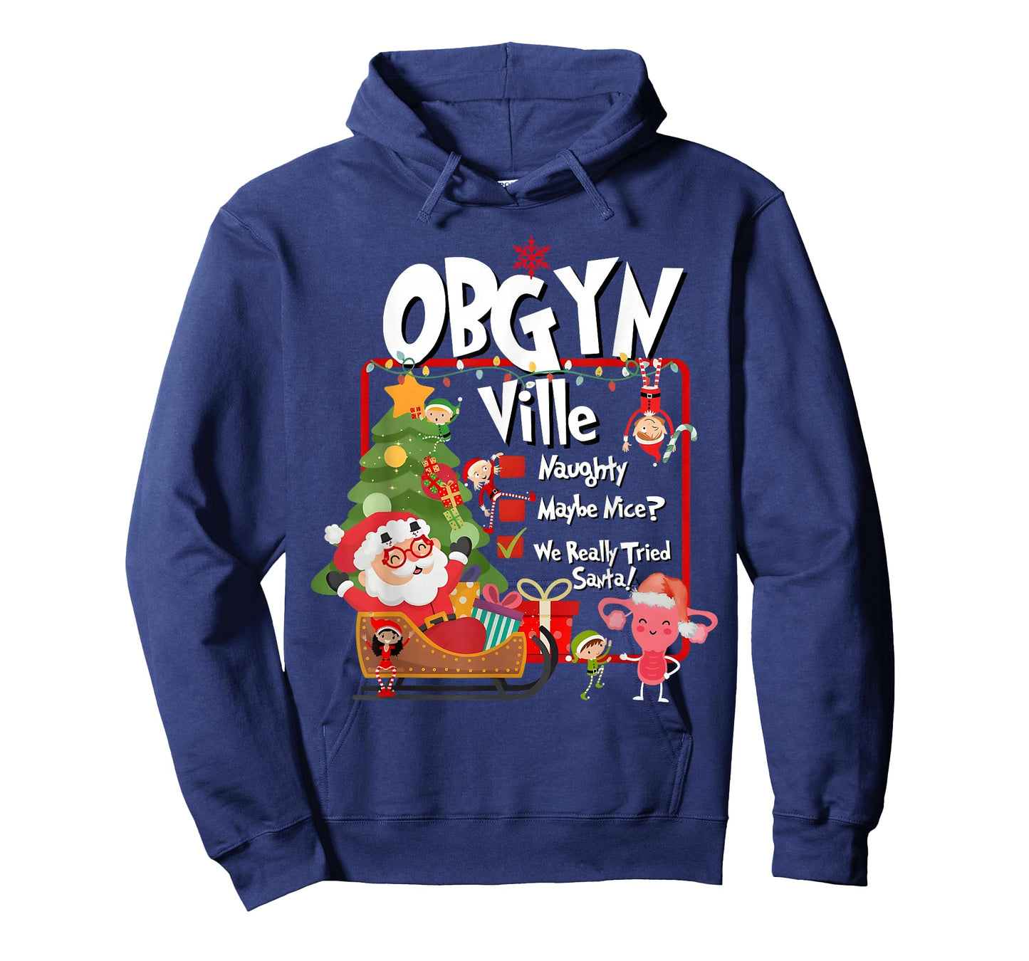 OBGYN Ville Funny Uterus Naughty Nice List Christmas Nurse T-Shirt
