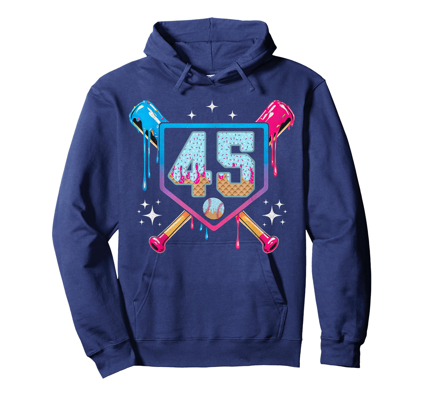 Baseball 45 Year Old Ice Cream Drip 45th Birthday Number 45 T-Shirt
