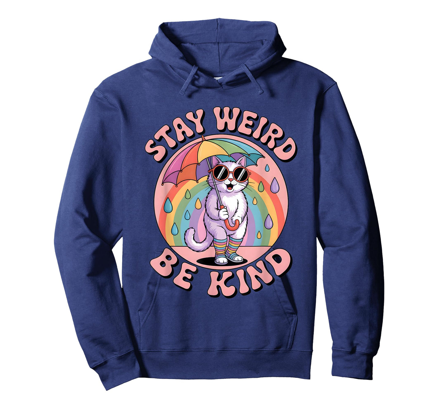 Stay Weird Be Kind Kindness Retro 80s Groovy Rainbow Cat T-Shirt