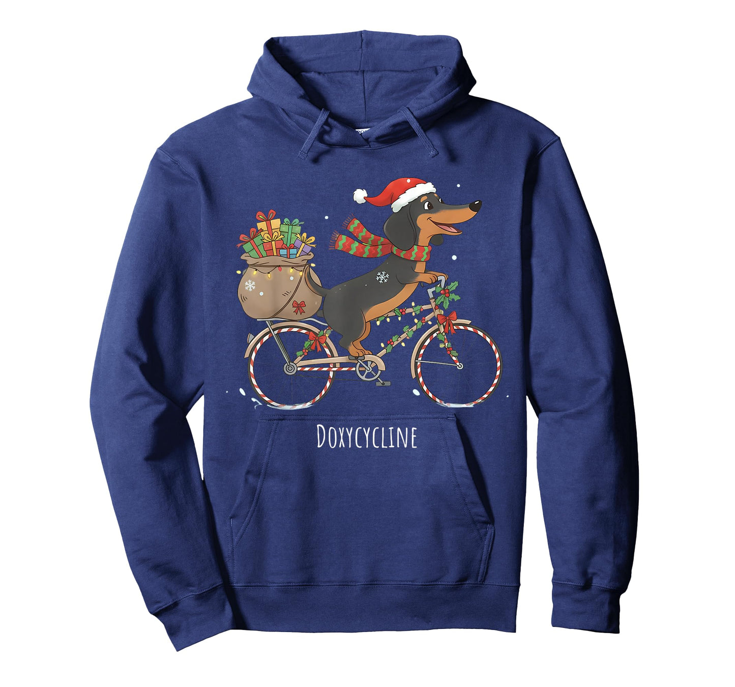 Doxycycline Pharmacy Funny Dachshund On Bicycle Christmas T-Shirt