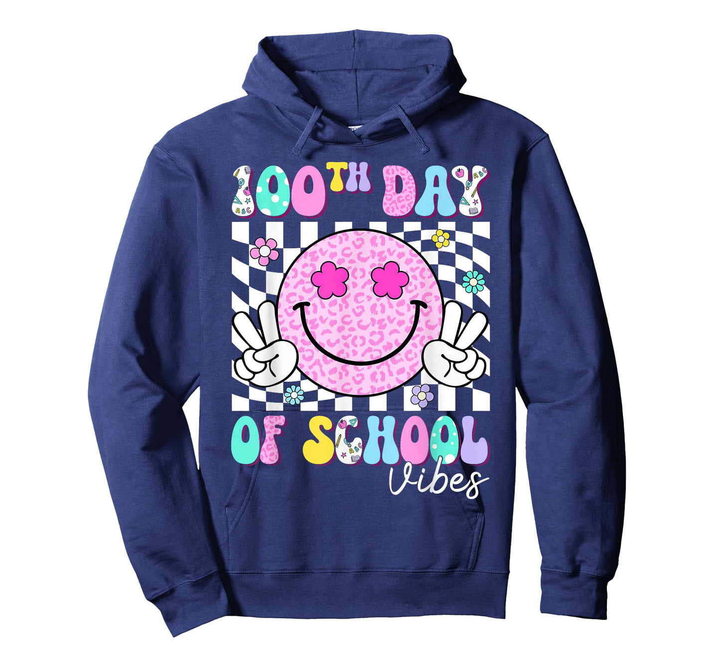 Groovy 100th Day of School Vibes Smile Face Teacher Kids T-Shirt