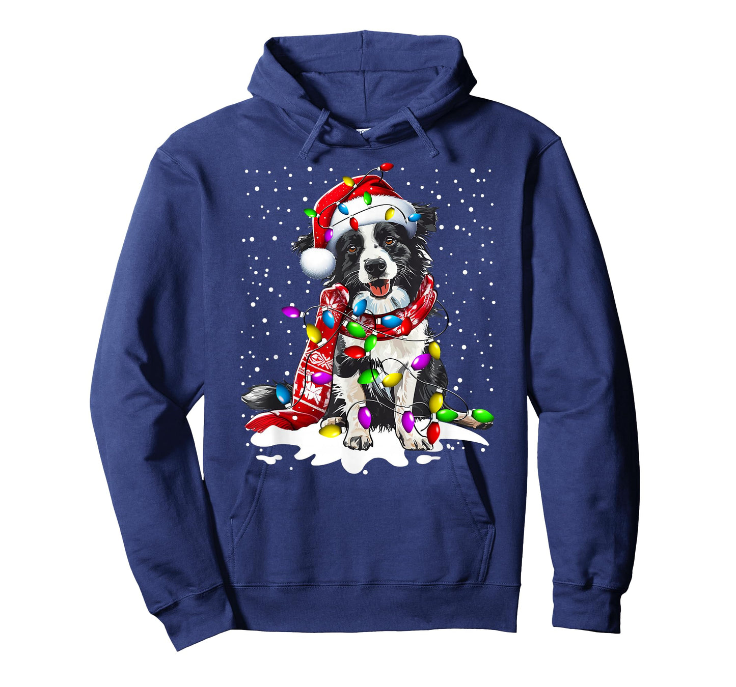 Border Collie Dog Lighting Xmas Santa Hat Christmas T-Shirt