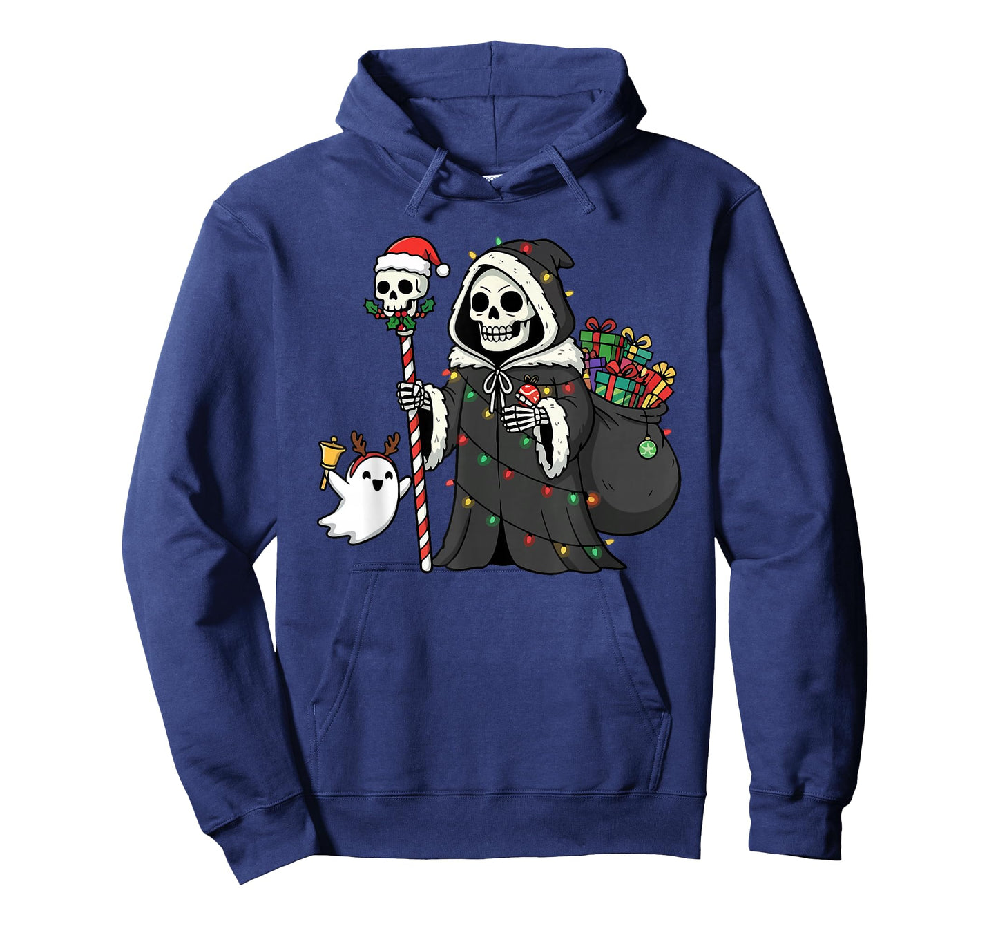 Christmas Skeleton Carrying a Ghost Grim Reaper Presents T-Shirt