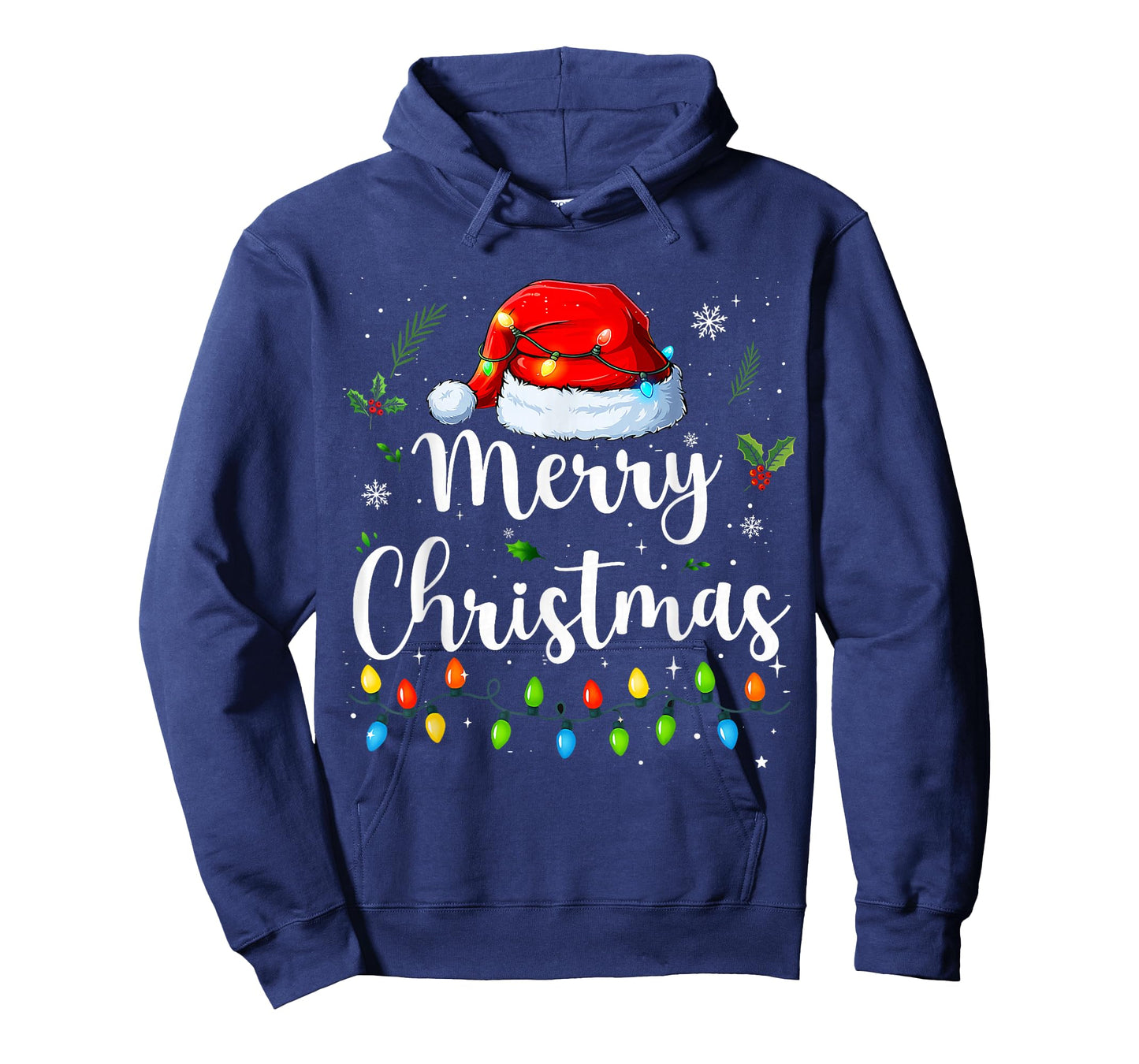 Merry Christmas Lights Santa Hat Xmas Family Matching Pajama T-Shirt