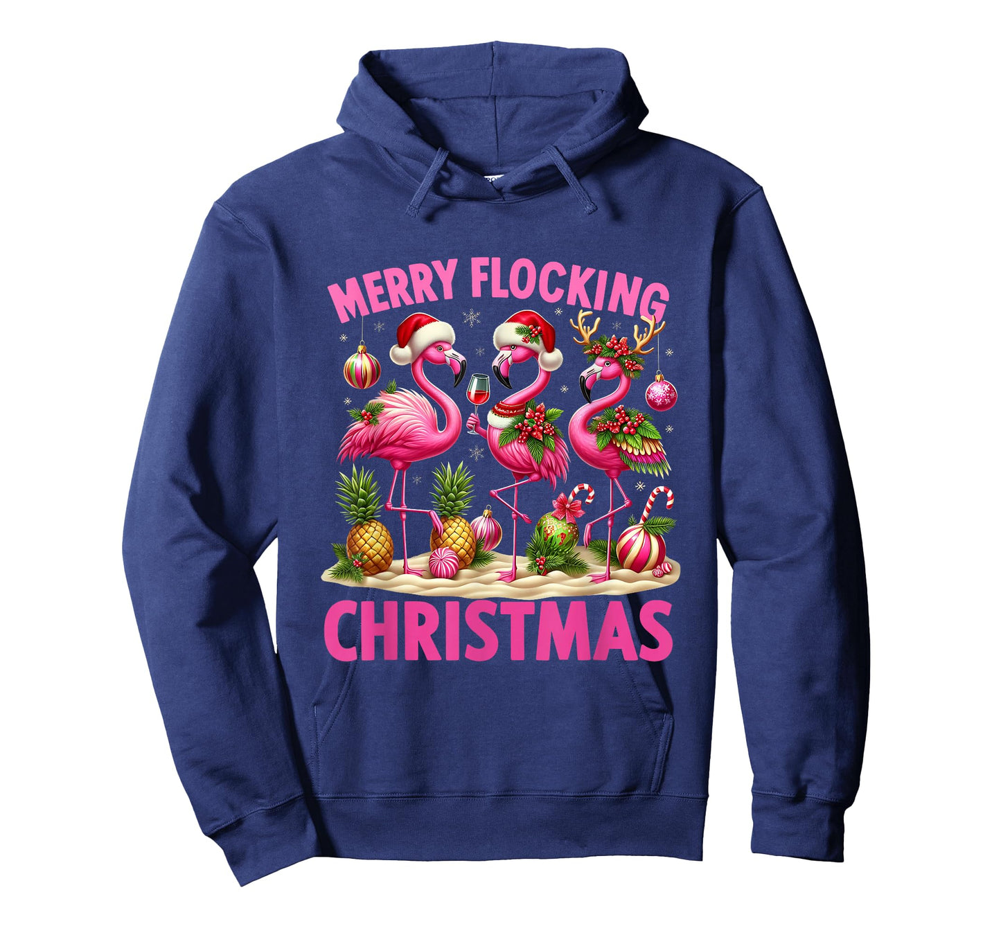 Merry Flocking Christmas Funny Flamingo Santa Hat Tropical T-Shirt
