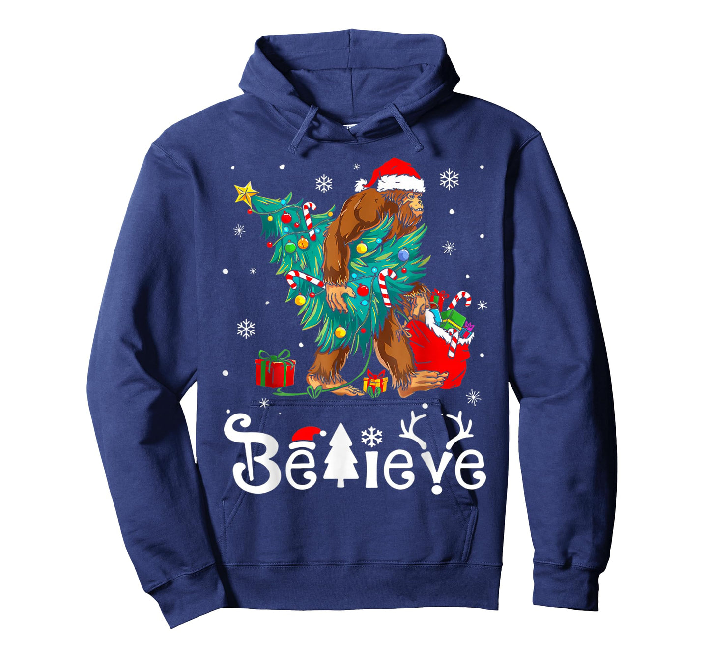 Santa Bigfoot Christmas Tree Xmas Lights Boys Men Sasquax T-Shirt