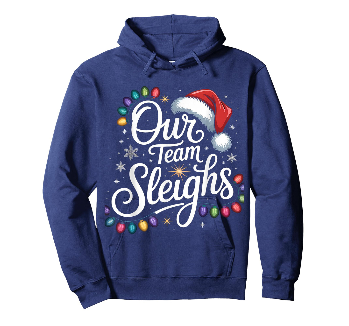 Our Team Sleighs Christmas Lights Red Santa Hat Xmas Family T-Shirt