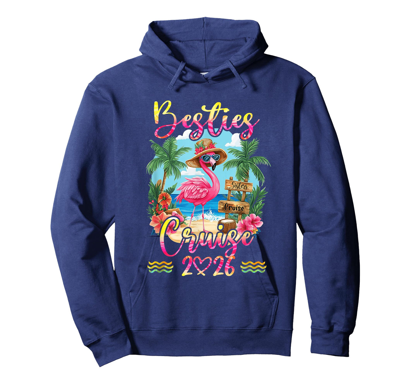 Besties Cruise 2026 Tie Dye Flamingo Cruise Squad Girls Trip T-Shirt