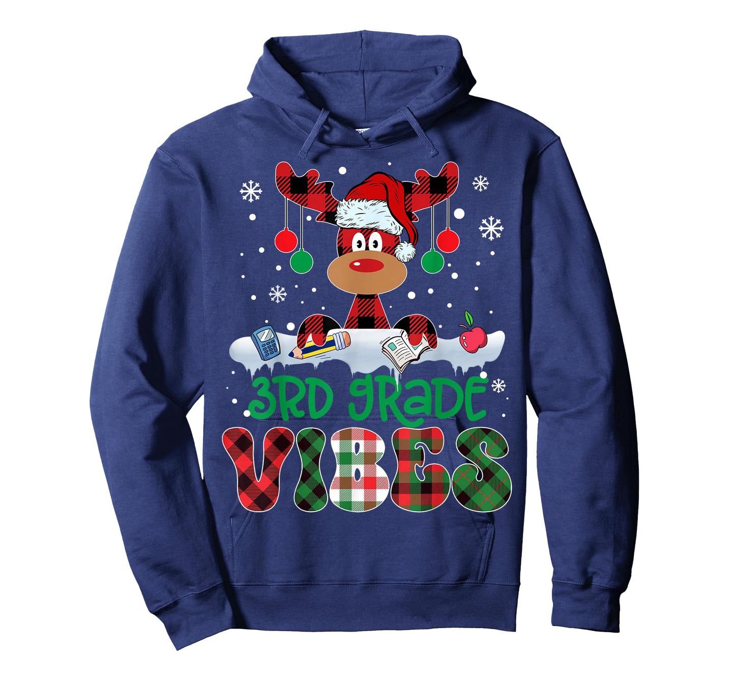 3rd Grade Vibes Teacher Buffalo Red Plaid Reindeer Christmas T-Shirt