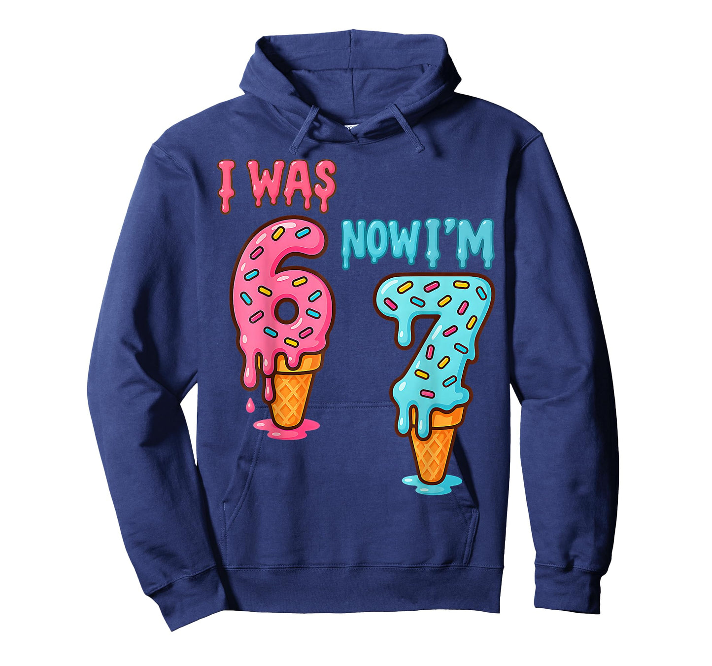 Seven Year Old Birthday I was 6 Now I'm 7 67 Ice Cream Drip T-Shirt