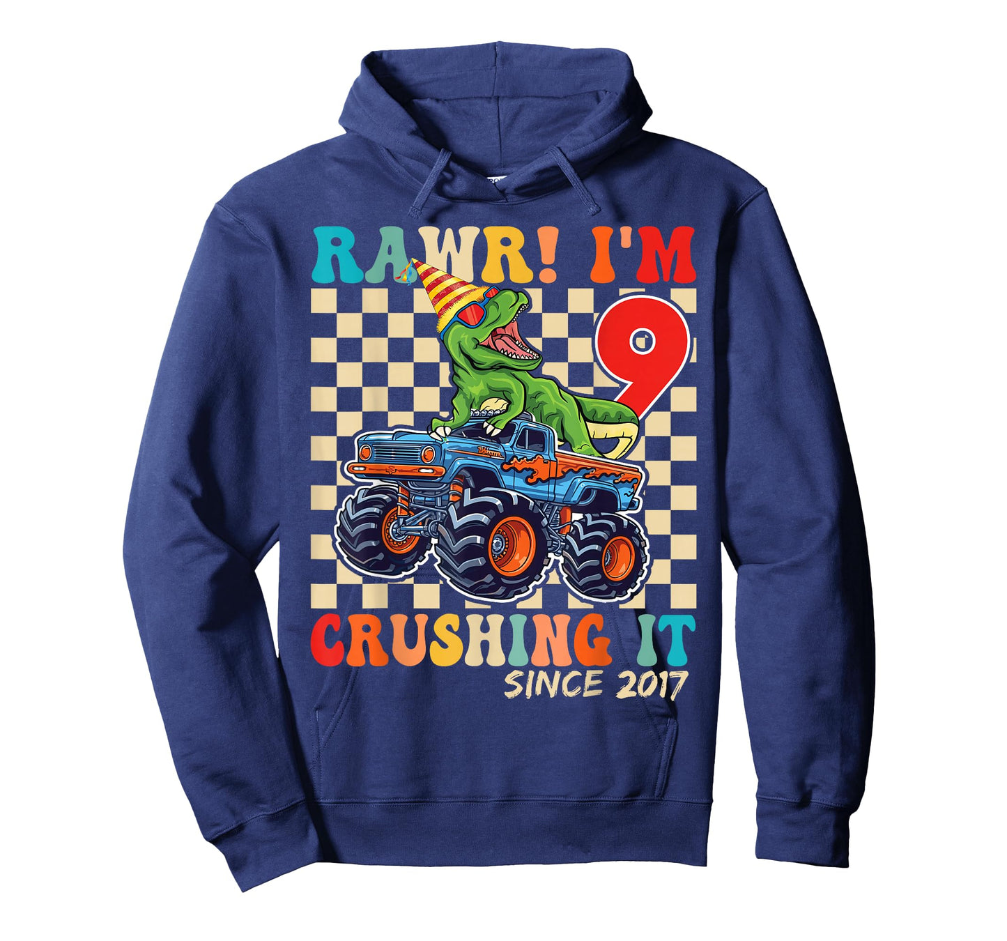 9th Birthday Monster Truck Dinosaur Party Boys Rawr I'm 9 T-Shirt
