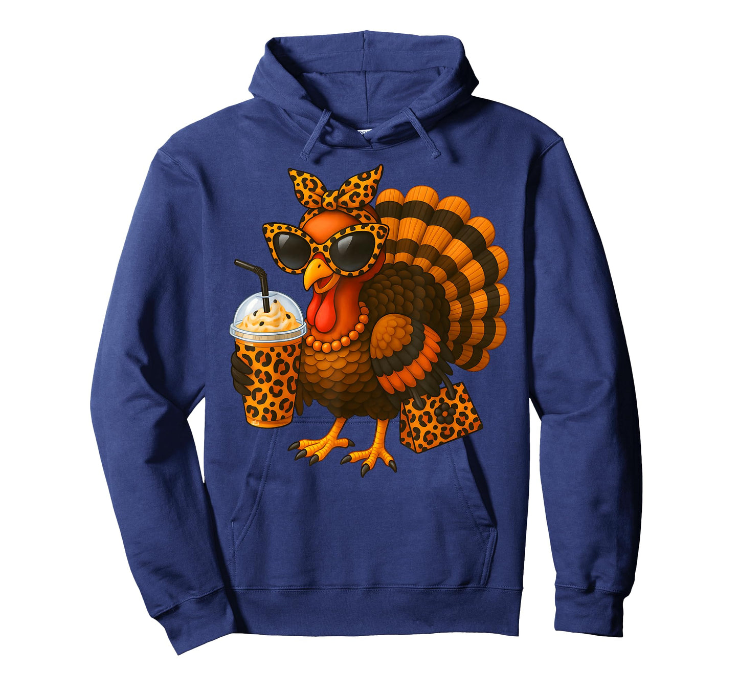 Thanksgiving Turkey Drinking Coffee Leopard Women Girl T-Shirt