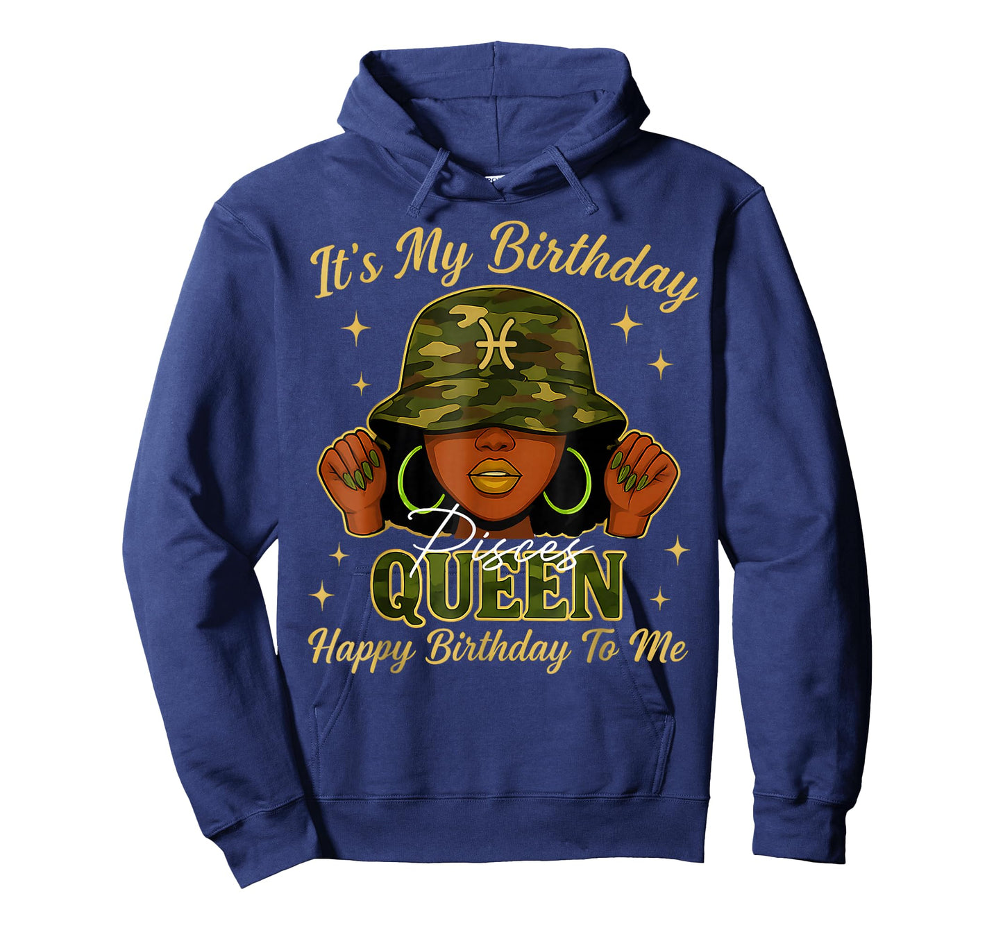 Pisces Queen Black Woman with Cap Camo It's My Birthday T-Shirt