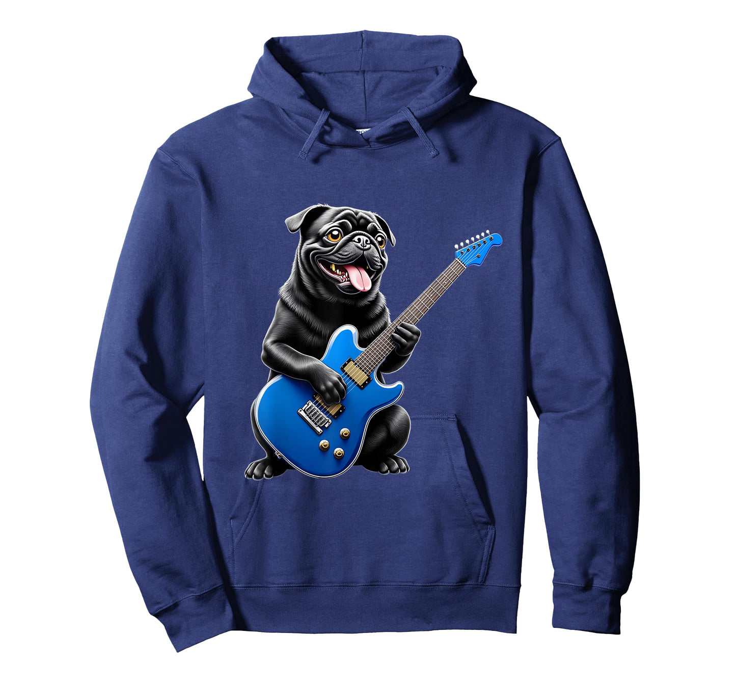 Funny Black Pug Playing Guitar Design for Music Pug Lovers T-Shirt